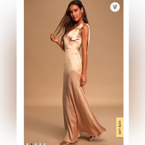 Lulus Dresses & Skirts - Lulus | Shining Glory Champagne Satin Tie-Strap Maxi Dress S